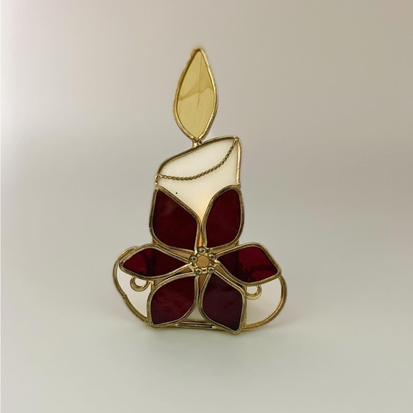 Vintage Stained Glass Christmas Tea Light Candle Holder - Picture 2 of 4